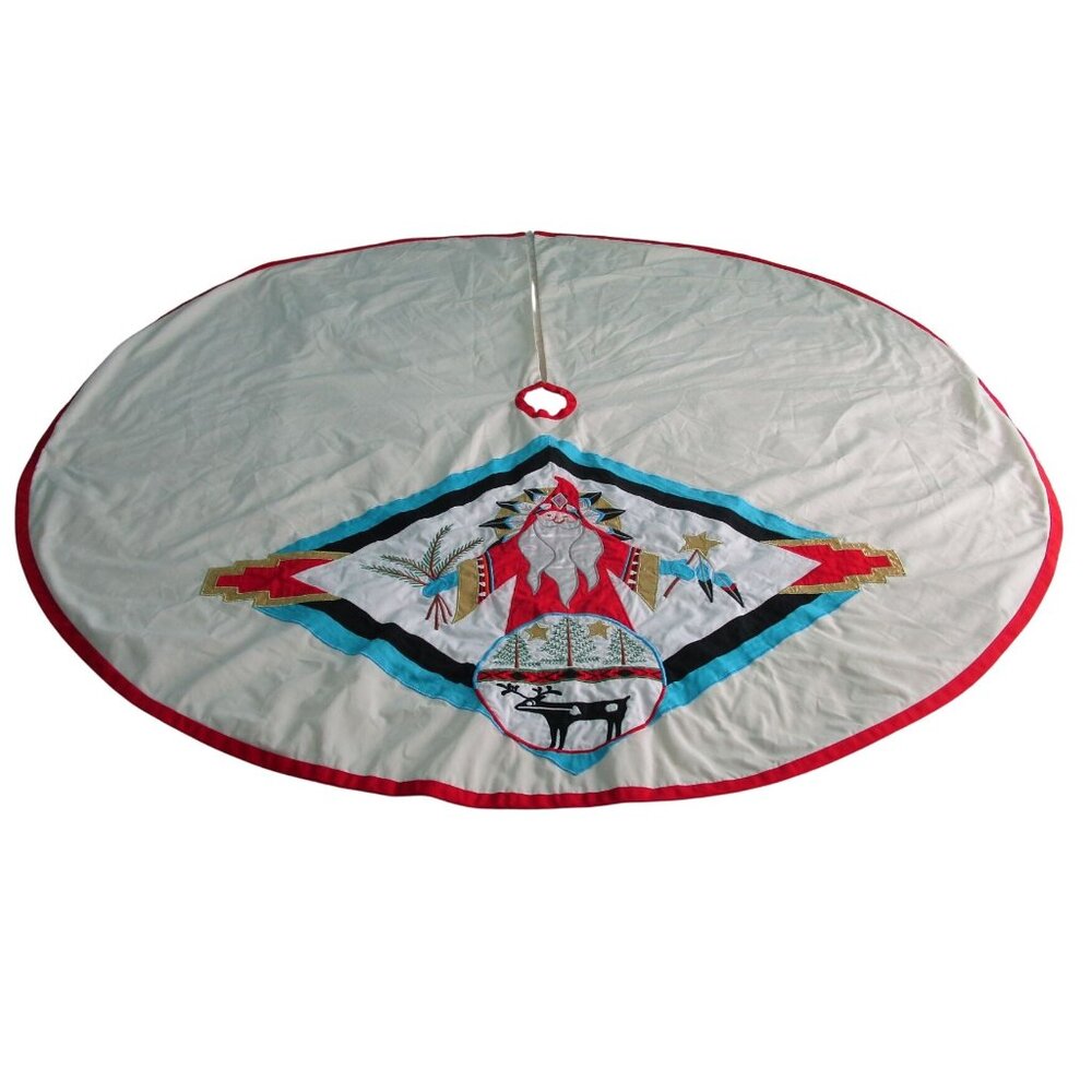 Vintage House Of Hatten Southwest Santa Applique Tree Skirt 58" Cotton Poly GUC